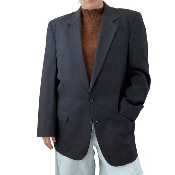 Vintage Unisex Burberry Blazer Navy Blue 100% Wool Sport Coat Sz 46R - Picture 8 of 10